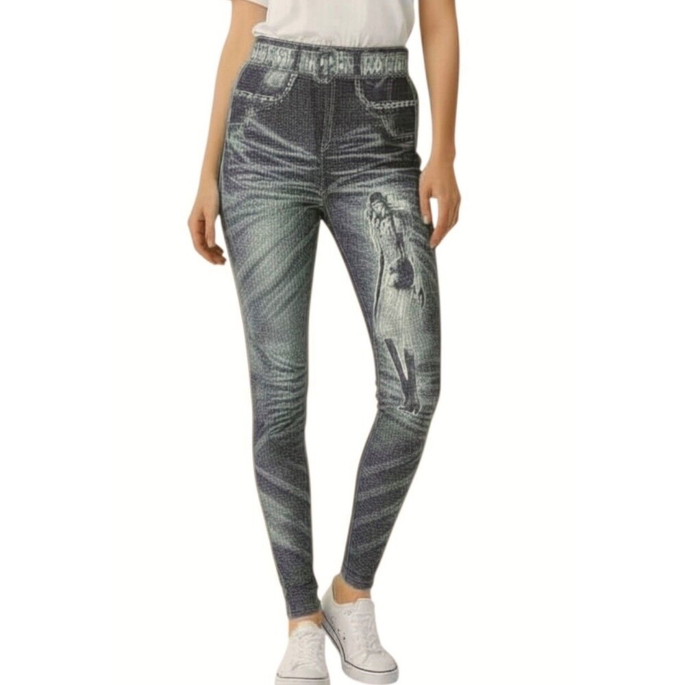 Women's Jean-Like Stretch Leggings Jeggings Soft Lightweight One Size XS-L Black